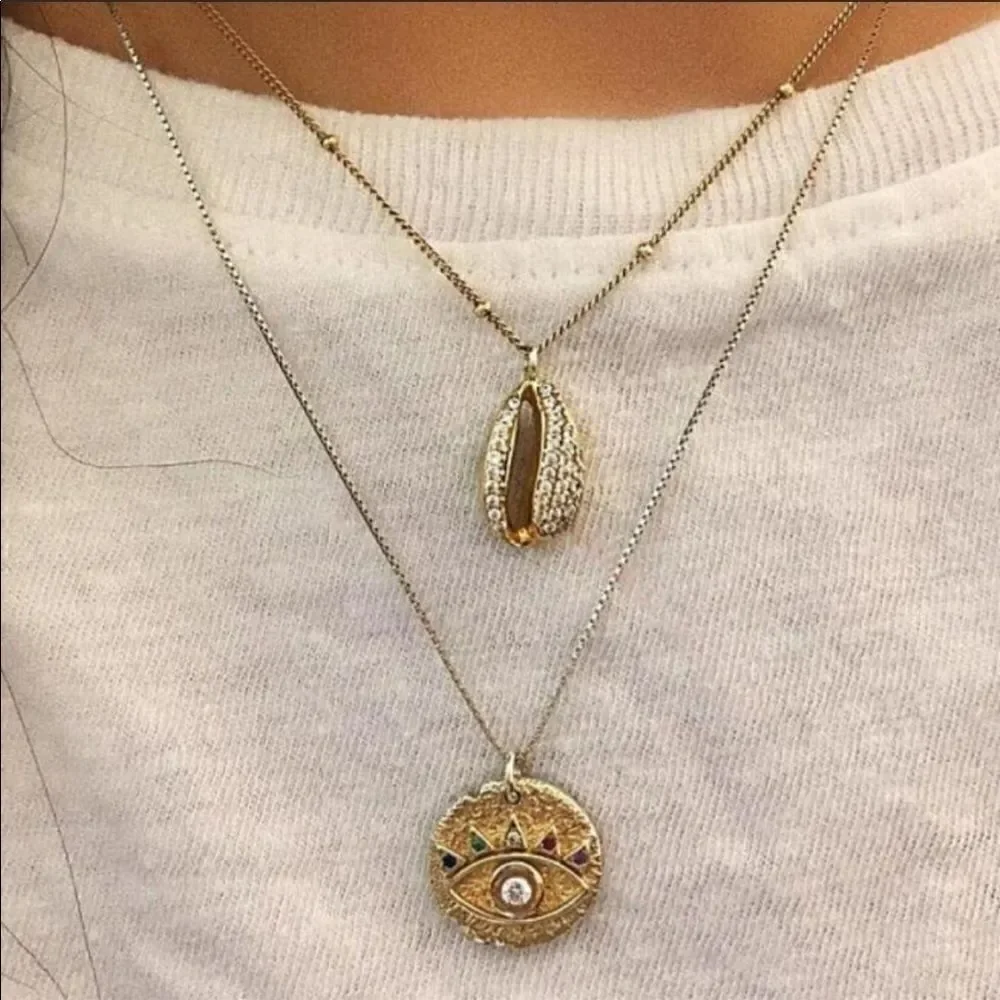 Necklace Multilayer Nazar & Shell Zinc Alloy Cute